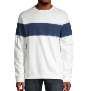 Slate & Stone Roman Blust Striped Cotton Sweatshirt in White/Blue Size S…